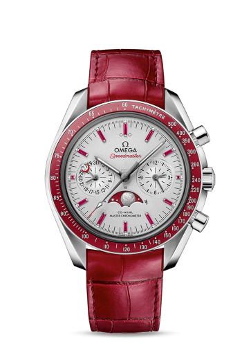 Omega Speedmaster Moonphase Chronograph Master Chronometer Platinum / Silver / Ruby